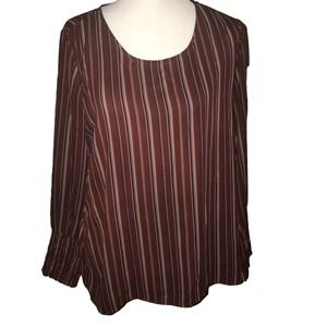 PLEIONE BURGUNDY STRIPED LIGHTWEIGHT PULLOVER BLOUSE LARGE